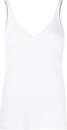 Brunello Cucinelli Witte V-hals Top Slim Fit - Dames - Tops zonder mouwen - Wit - S - Katoen - Tops