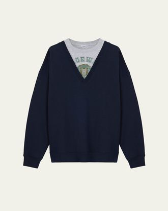 Loewe Mens Varsity T-Shirt Hybrid V-Neck Sweater