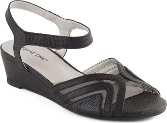 David Tate Abano Faux Leather Wedge Sandal in Black Print at Nordstrom, Size 6.5
