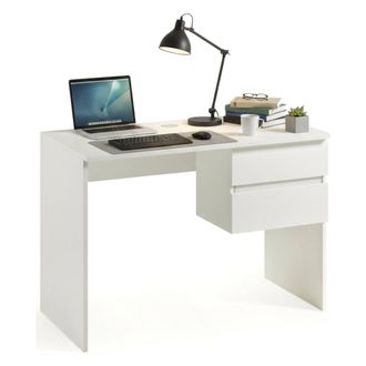 Dmora Escritorio Carpino, Escritorio Lineal Con 2 Cajones, Mesa De Estudio Multiusos Y Que Ahorra Espacio, 100% Made In Italy, 110x53h76 Cm, Blanco, Con Emb