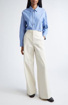 Max Mara Adele Cotton Button-Up Shirt in Cornflower Blue at Nordstrom, Size 16