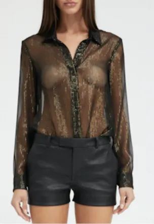SPRWMN Fitted Button Down Shirt In Black/gold Metallic