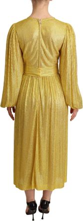 Dolce & Gabbana Womens Yellow Crystal Mesh Pleated Maxi Dress Cotton Nylon Elastane