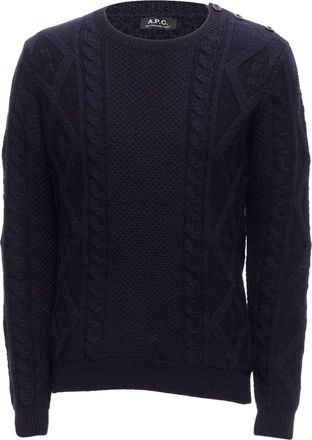 A.P.C. APC 100% wool navy blue fisherman cable knit crew neck long sleeve sweater S