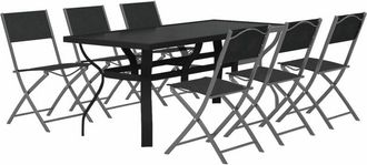 vidaXL Vidaxl - Juego De Comedor De Jard&iacute;n 7 Piezas Con Cojines Gris Y Negro
