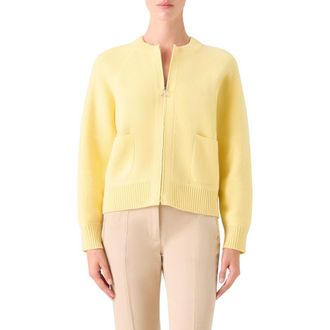 Akris Cashmere Piqu&eacute; Zip-Up Cardigan in Sun at Nordstrom, Size 12