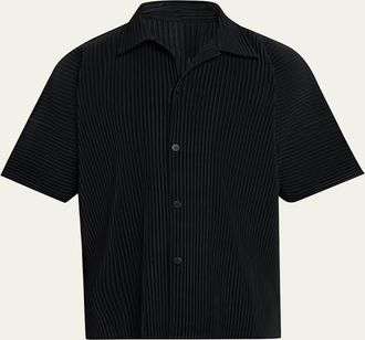Homme Pliss&eacute; Issey Miyake Mens Pleated Oversized Polo Shirt
