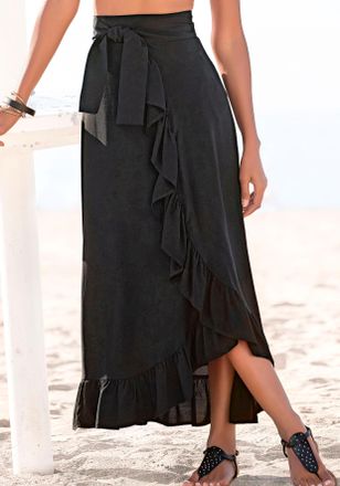 Lascana Wickelrock LASCANA, Damen, Gr. 34, blau (schwarz), Web, Obermaterial: 100% Viskose, unifarben, figurumspielend lang, R&ouml;cke Wickelrock, aus gewebter Vi