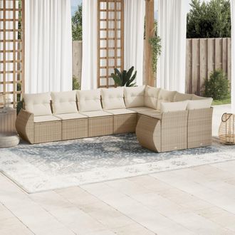 vidaXL Set De Sof&aacute;s De Jard&iacute;n 9 Pzas Con Cojines Rat&aacute;n Sint&eacute;tico Beige Vidaxl