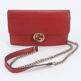 Gucci Red Color Leather Handbag Shoulder Bag Tote Bag (Pre-Owned)