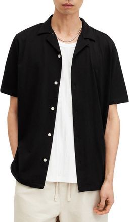 AllSaints Hudson Camp Shirt in Black at Nordstrom, Size Xx-Large