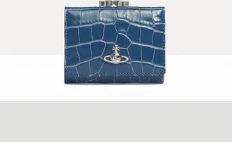 Vivienne Westwood Small Frame Wallet Emboss Croc Leather Blue One Size Women