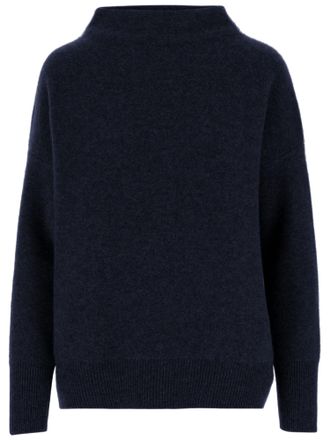 Vince Dark Navy Cashmere Turtleneck Sweater with Ribbed Accents