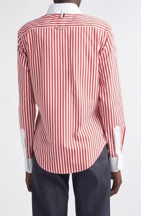Thom Browne Lobster Embroidered Stripe Cotton Poplin Button-Down Shirt at Nordstrom, Size 46