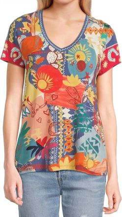 Johnny Was Janie Favorite Short Sleeve V-Neck Tee In Liberty Scarf