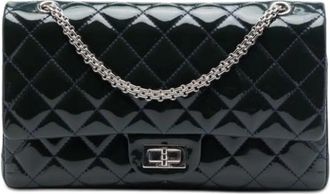 Chanel Pre-owned Vintage Quilted Patent Leather Double Flap Shoulder Bag - Dames - Vintage Schoudertas - Blauw - ONE Size - Leer - Vintage
