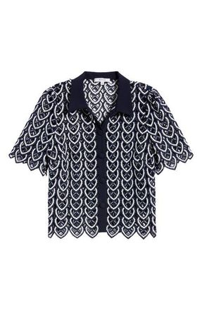 Milly Addison Sheer Lace Top in Navy/White at Nordstrom, Size X-Small