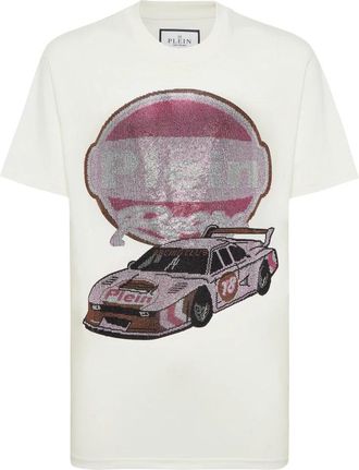 Philipp Plein T-Shirt Ronde Hals Racing - Heren - T-shirts - Beige - M - Katoen - Tops