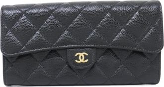 Chanel Black Bordeaux Grained Calfskin Long Wallet (Bi-Fold) (Pre-Owned)