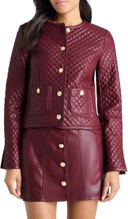 Cinq &agrave; Sept Brooke Quilted Faux Leather Jacket in Mulberry at Nordstrom, Size Small