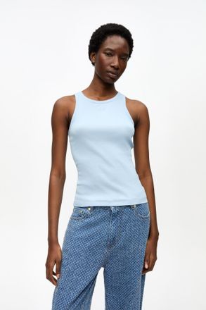 Ganni Blue Soft Cotton Rib Tank Top - Size XXS Organic