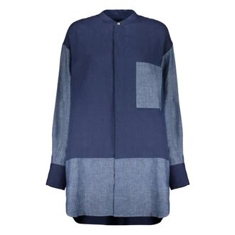 Moorer Dames, Blouses & Shirts, Blauw, Maat: 3XS Linnen
