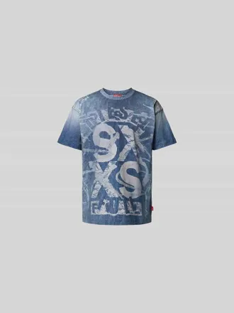 Diesel T-Shirt mit geripptem Rundhalsausschnitt in Blau, Gr&ouml;&szlig;e XL