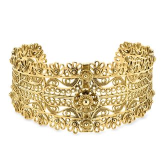 Ross-Simons 14kt Yellow Gold-Plated Floral Filigree Cuff Bracelet