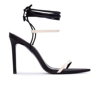 Black Suede Studio Lauren100 Strappy Sandal in Black/champagne Satin at Nordstrom, Size 38.5 Eu