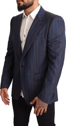 Dolce & Gabbana Mens Blue Striped Wool Slim Fit Blazer Jacket Clothing