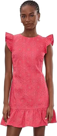 CeCe by Cynthia Steffe Denim Flutter Sleeve Ruffle Hem Mini Dress Womens Dress Claret Red : 14, Cotton