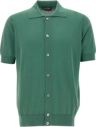 FILIPPO DE LAURENTIIS Gebreid shirt met korte mouwen - Heren - Vesten - Groen - 2XL - Katoen - Truien & Vesten