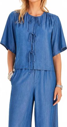 Fifteen Twenty Womens Nadine Bow Detail Top In Chambray