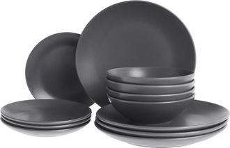 Beliani Vajilla De 18 Piezas De Gres Hecho A Mano 6 Personas Con Acabado Esmaltado Negro Vivani