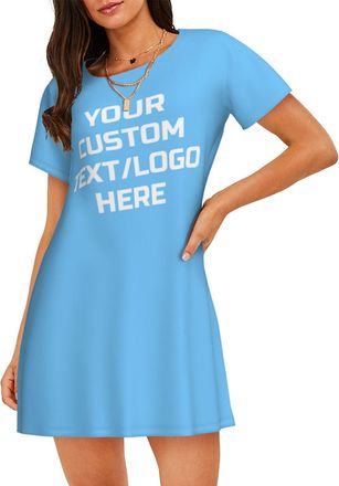 Generic Custom Womens Dress Add Your Text/Image/Photo Personalised Dress Design Your Add Text Logo Customizable for Wife Girlfriend 2XL Babyblue