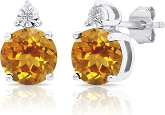 MAX + STONE Sterling Silver 7mm Round Gemstone and Diamond Accent Stud Earrings