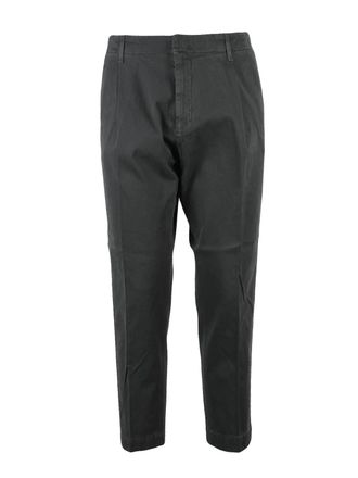 Dondup Grey Ben Pleated Tailored Stretch Cotton Trousers