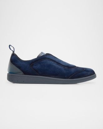 Santoni Men & apos;s Lume Suede Stretch-Lace Low-Top Sneakers