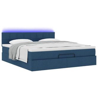 vidaXL Cama Otomana Con Colch&oacute;n Y Luces Led Tela Azul 180x200cm Vidaxl