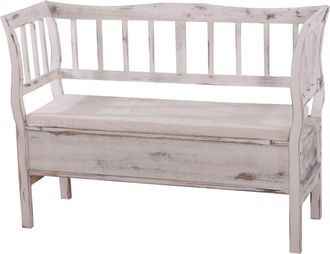 Hhg Hhg - Nunca Usado] Banco T207, Banco Arc&oacute;n Banco Arc&oacute;n De Madera, Compartimento De Almacenaje Coj&iacute;n Madera 119cm, Blanco, Shabby