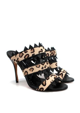 Manolo Blahnik Black Leopard Print Calf Hair Heeled Mules Size 36