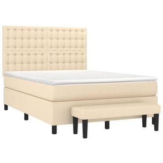vidaXL Cama Box Spring Con Colch&oacute;n Tela Color Crema 140x190 Cm Vidaxl