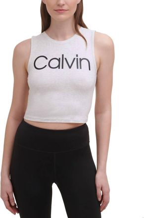 Calvin Klein Performance Cropped Logo Top In Optic Heather