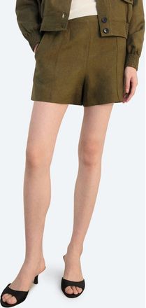 Mango High Waist Linen Blend Shorts in Khaki Green at Nordstrom, Size 10