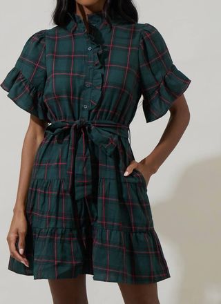 Sugarlips Plaid Cottonwood Button Down Mini Dress In Green Multi