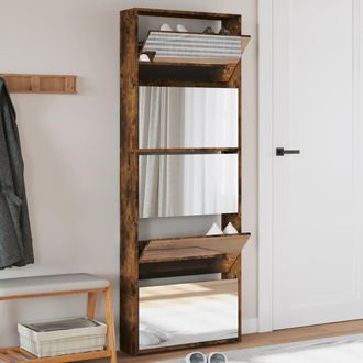 vidaXL Vidaxl - Mueble Zapatero Y Espejo 5 Niveles Roble Ahumado 63x17x169,5 Cm