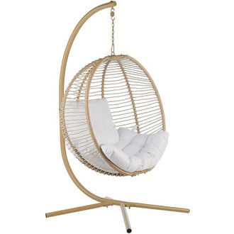 Beliani Beliani - Sedia sospesa con piedistallo beige bianco metallo soggiorno esterno cuscino Arco