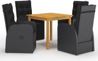 vidaXL 5 Piece Garden Dining Set with Cushions Black Poly Rattan Vidaxl