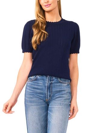 CeCe by Cynthia Steffe Short Sleeve Pointelle Stitch Sweater in Classic Navy at Nordstrom, Size Xx-Small