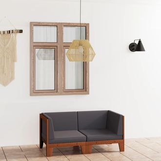 vidaXL Sof&aacute; De 2 Plazas Con Cojines Gris Oscuro Madera Maciza Acacia Vidaxl